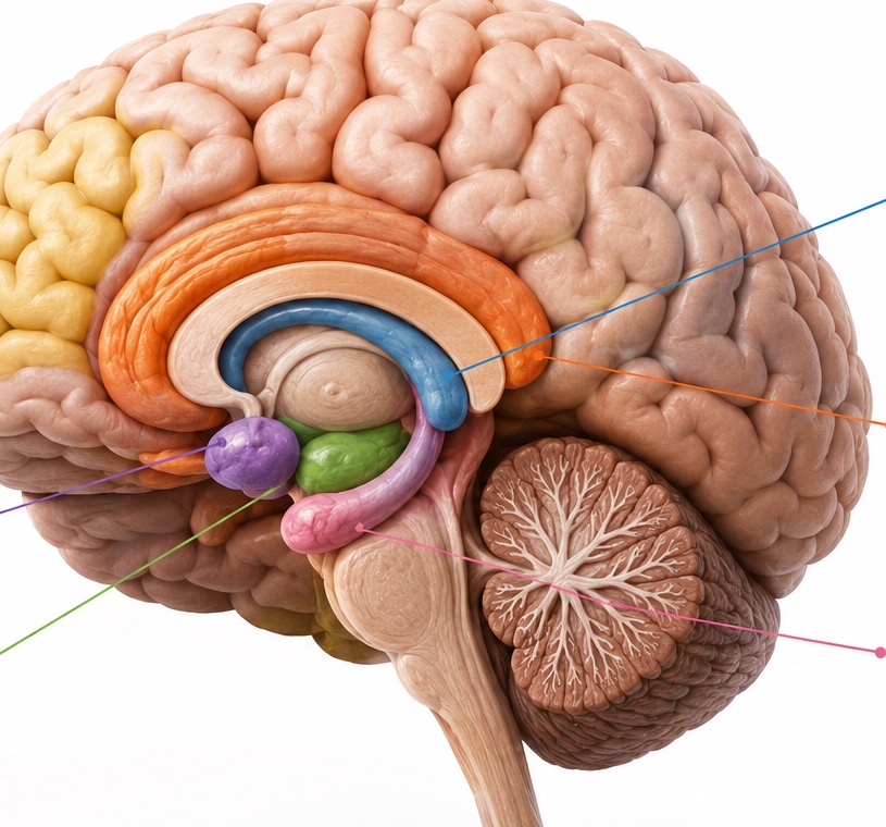 Cerebro con las áreas de las emociones